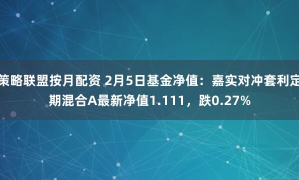 策略联盟按月配资 2月5日基金净值：嘉实对冲套利定期混合A最新净值1.111，跌0.27%